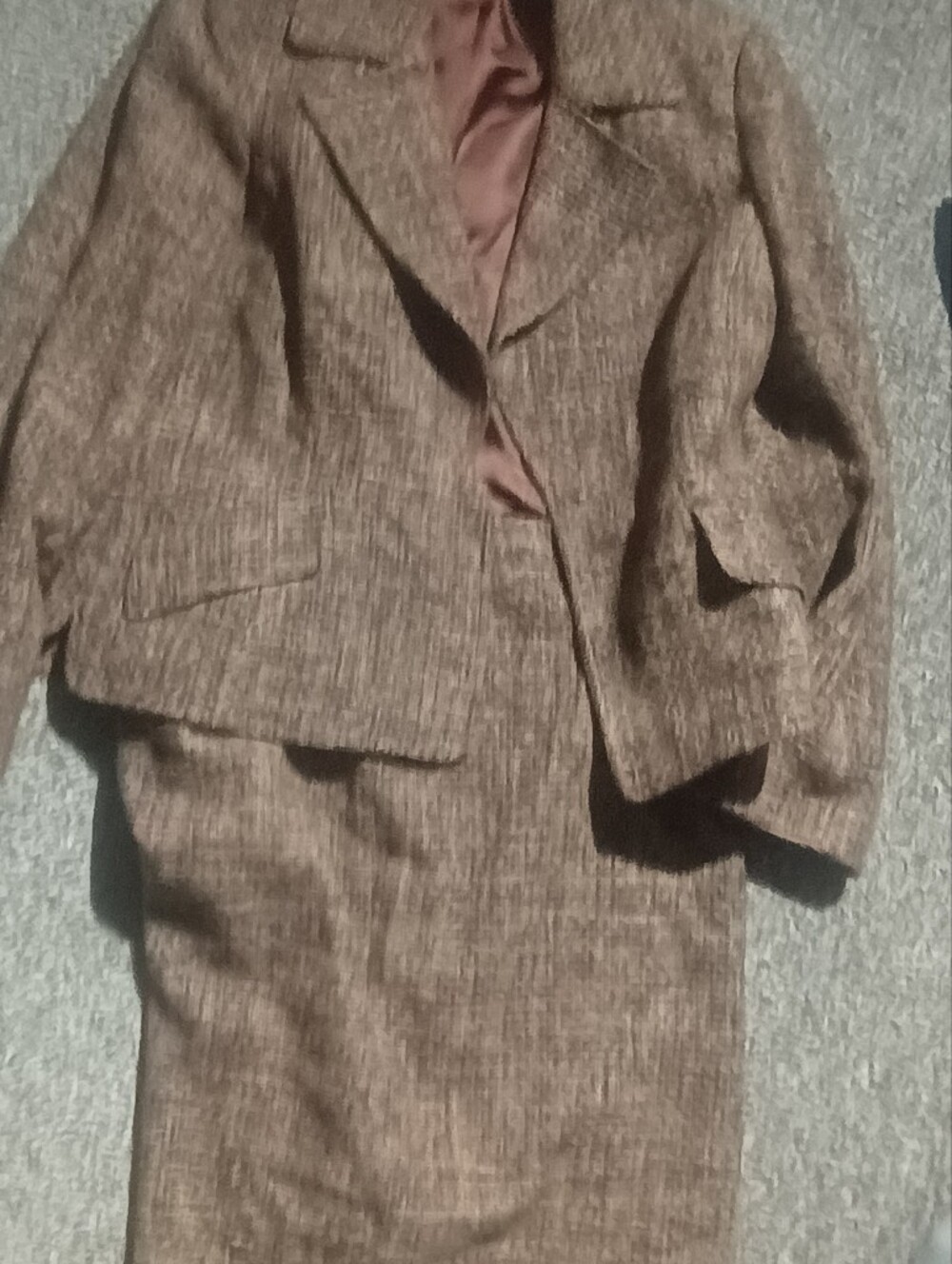 Ellen Tracy, Brown Tweed Wool Skirt Suit.